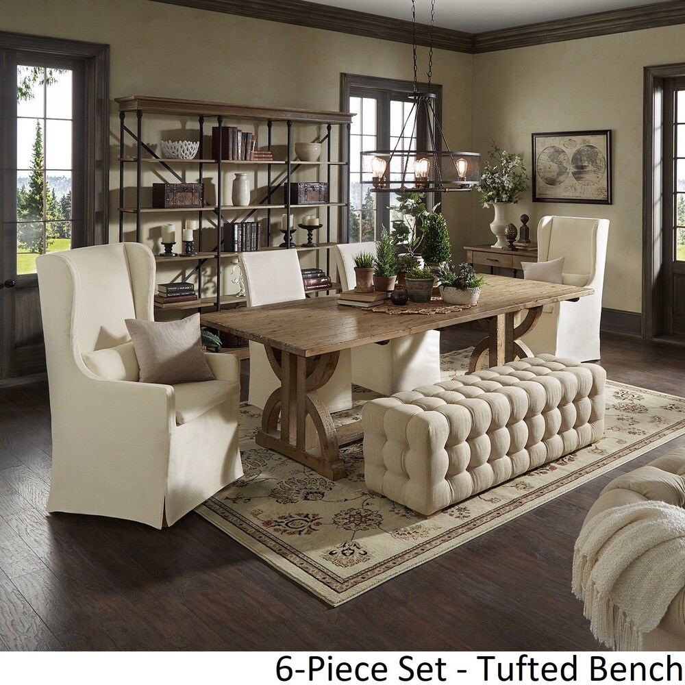 Paloma Reclaimed Wood Rectangular Dining Set with Cream Cotton Chairs by iNSPIRE Q Artisan