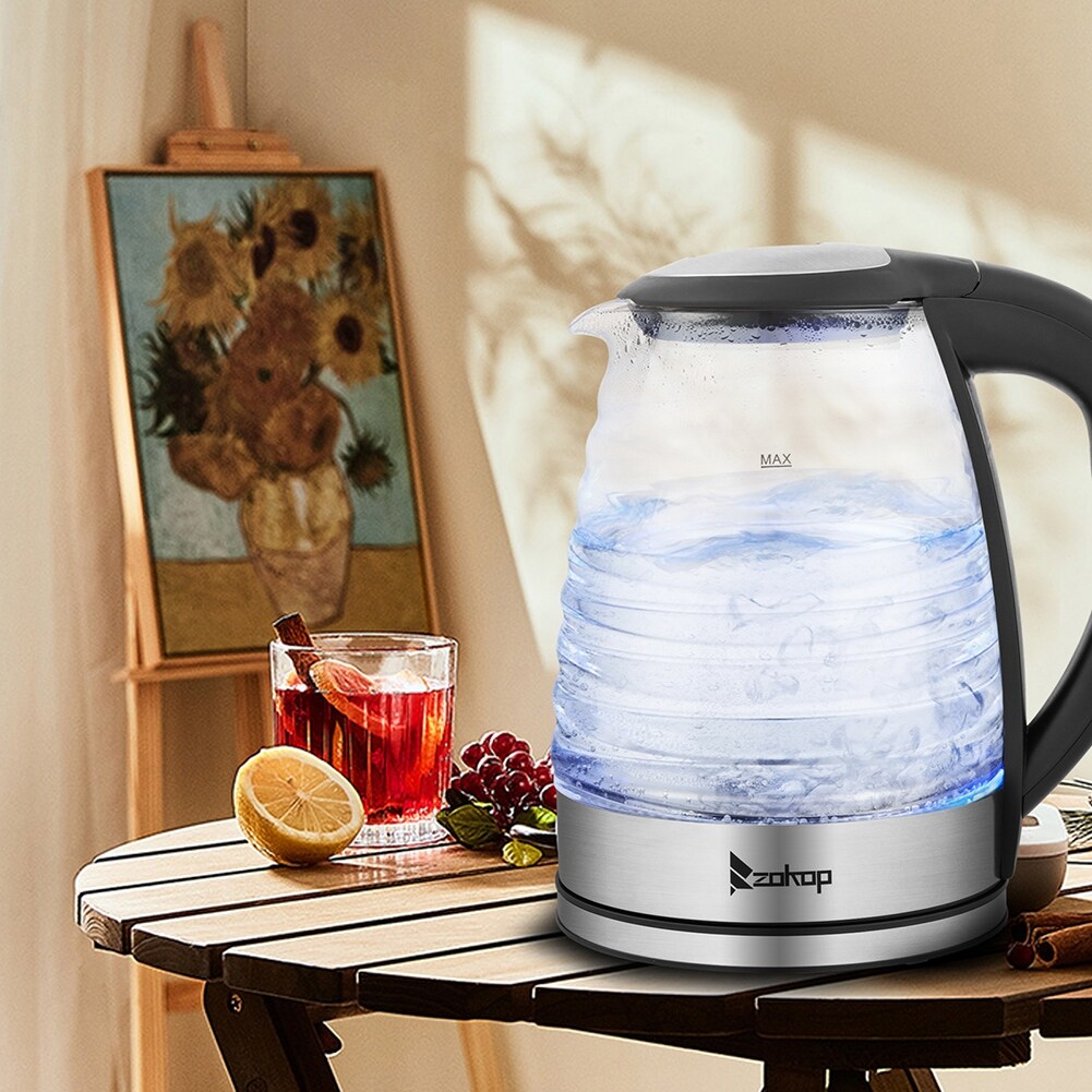 1.8L Stainless Steel Electric Kettle， Borosilicate Glass Kettle