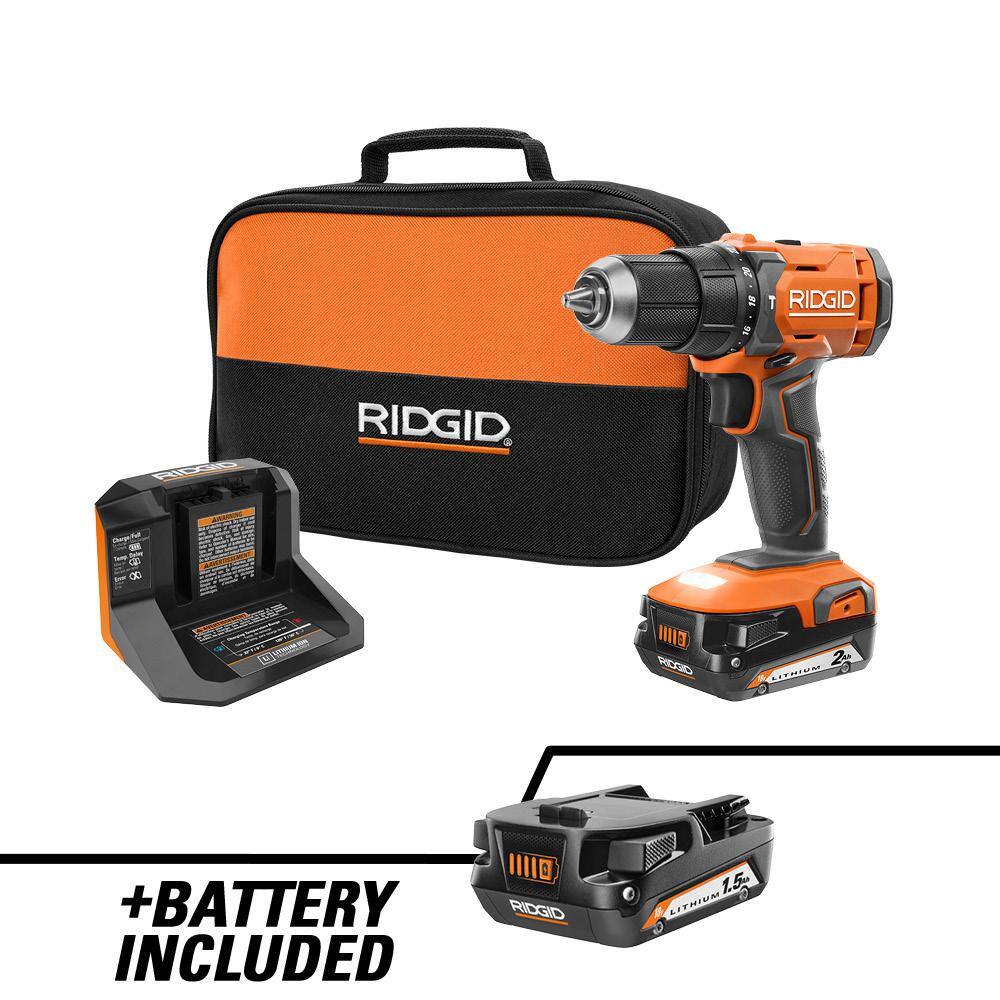 RIDGID 18V Cordless 12 in. DrillDriver Kit with (1) 2.0 Ah Battery Charger and (1) 1.5 Ah Battery R86001K-AC870015N