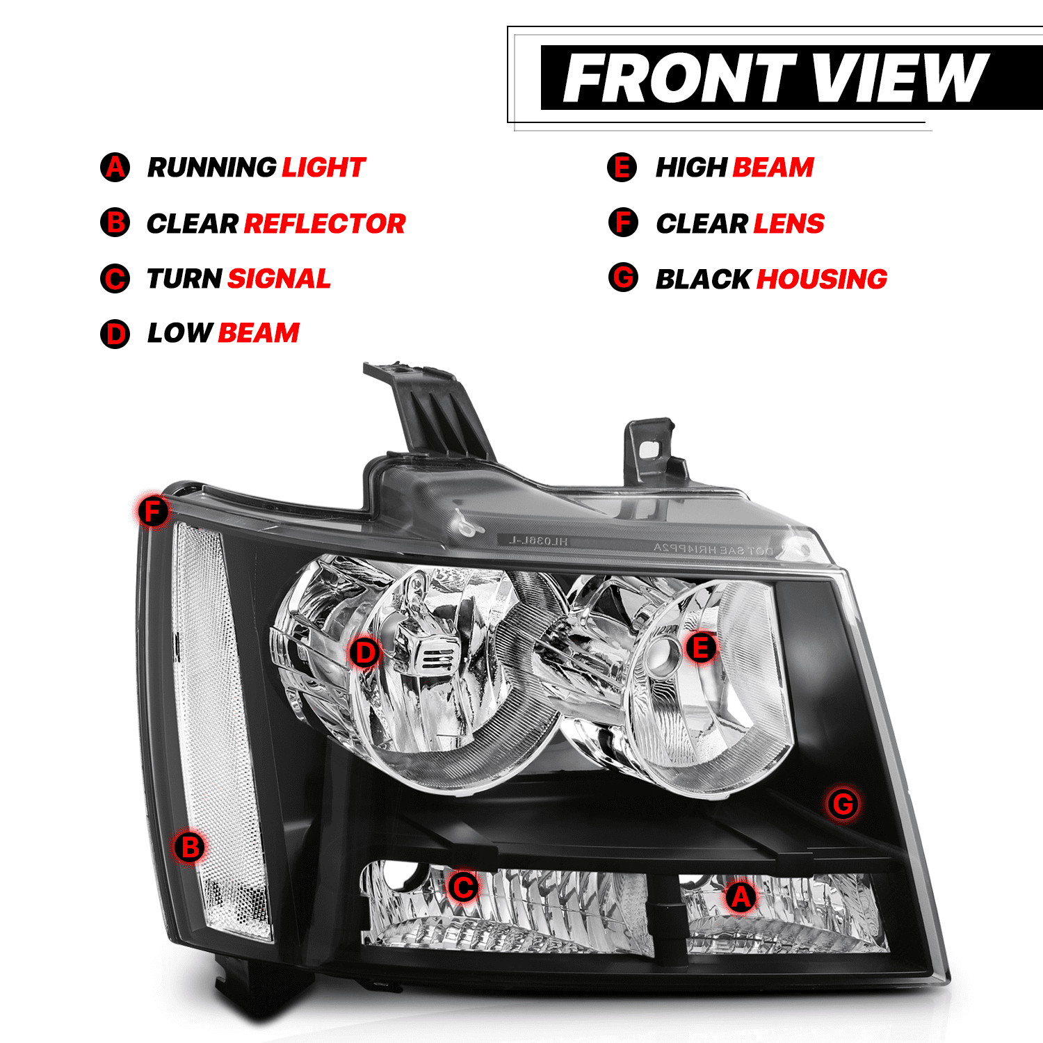 M-AUTO Headlight Assembly for 07-14 Chevy Tahoe Suburban 1500 / 07-13 Avalanche Suburban 2500， Black Housing Clear Lens Clear Corner