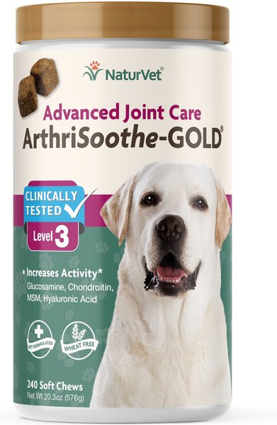 NaturVet ArthriSoothe-GOLD Level 3 MSM and Glucosamine Joint Supplement for Dogs and Cats， 240 count