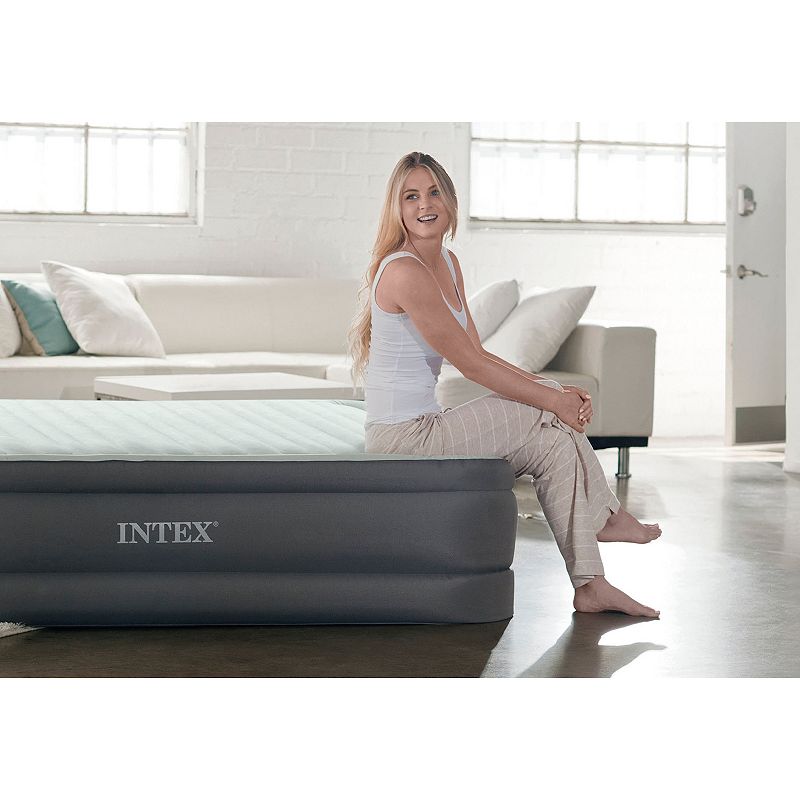 Intex PremAire I Fiber-Tech Elevated Airbed Mattress with Built-In Pump， Queen