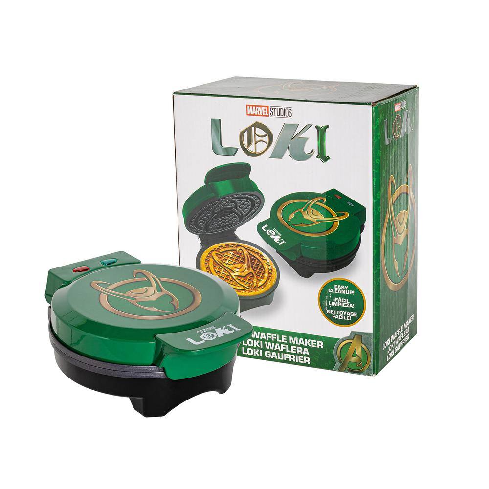 Uncanny Brands 900 W Marvel's Loki Green American Waffle Maker WM1-MVM-LK1