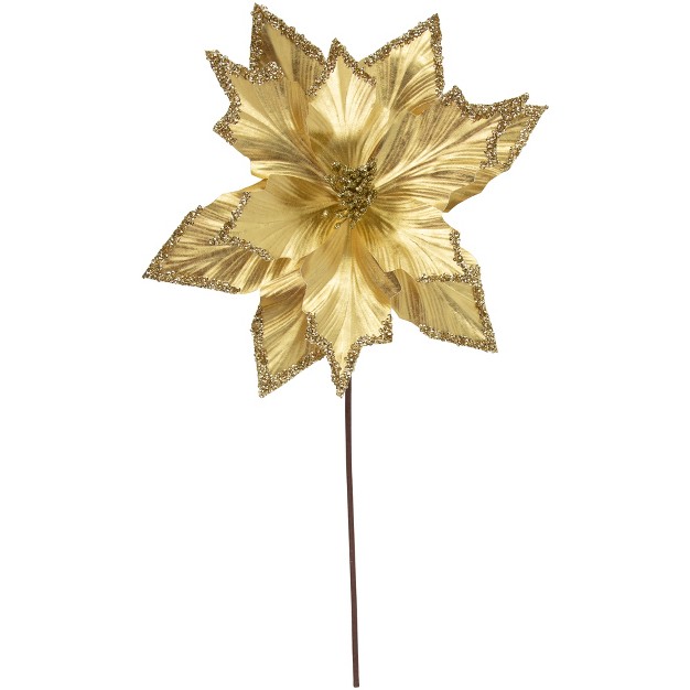 Metallic Gold Sequin Poinsettia Christmas Stem Spray