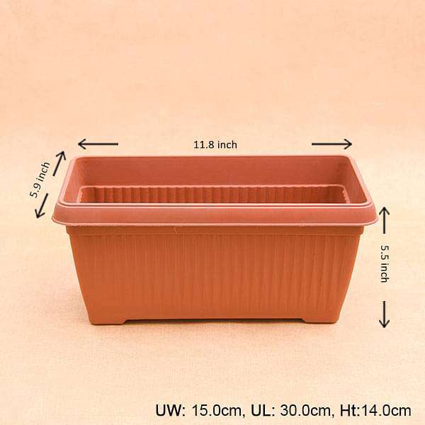 11.8 inch (30 cm) Bello Window Planter No. 30 Rectangle Plastic Pot (Terracotta Color) (set of 6)