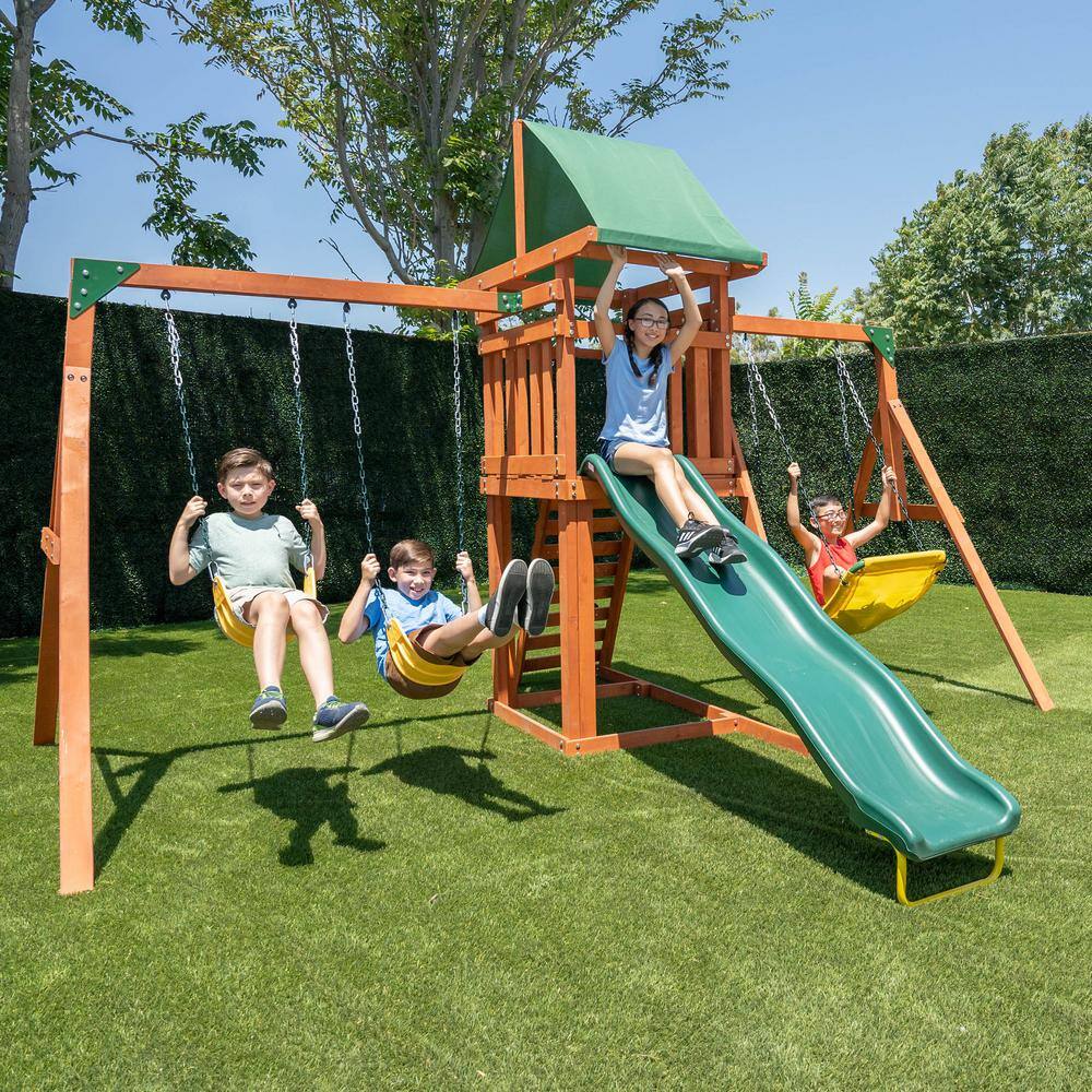 SPORTSPOWER Sherwood Wood Swing Set with Slide WP-746