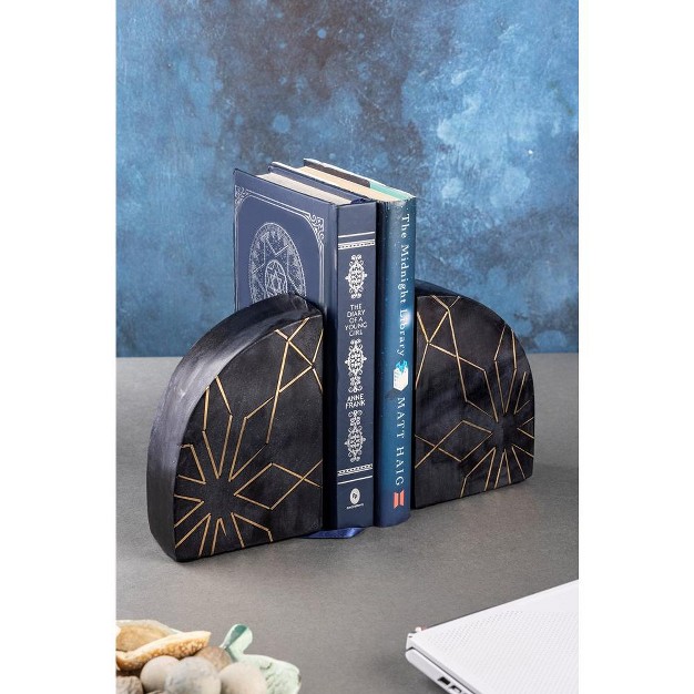 Gauri Kohli Enchant Black Marble Bookends Set Of 2