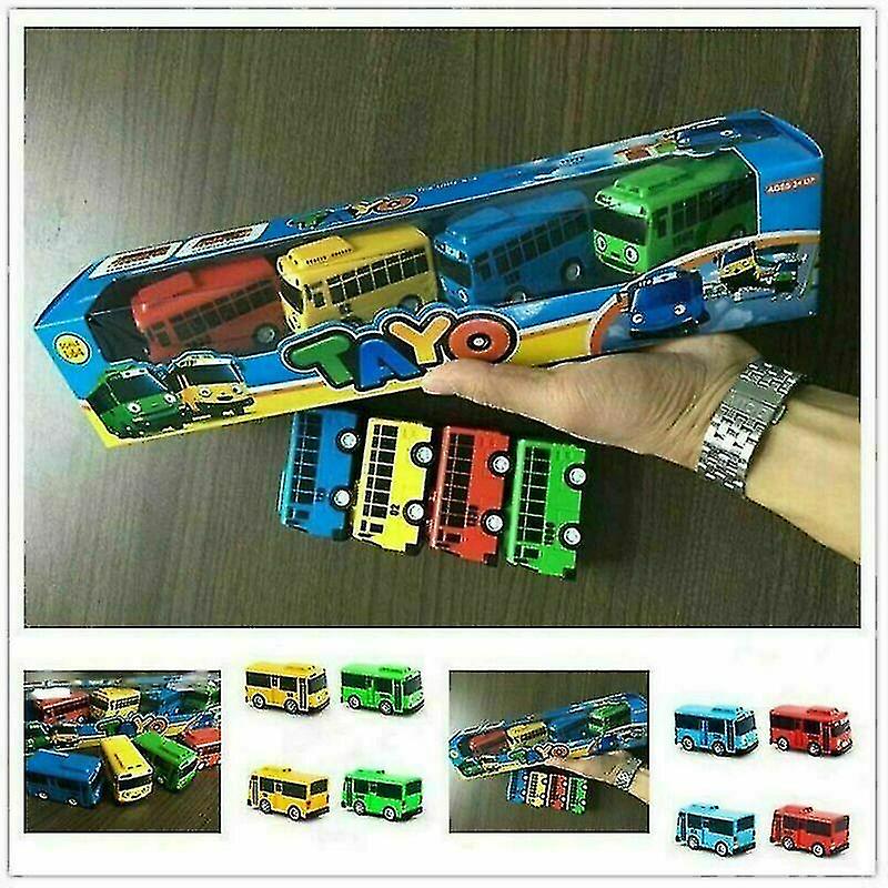 4pcs Toy Set Children Kids Educational Gift Mini Tayo The Little Bus Cartoon Car