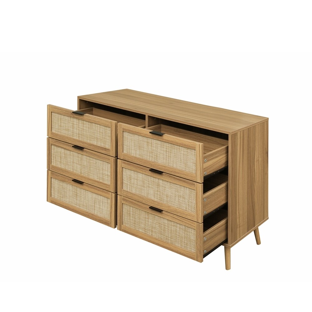 Modern 6 Drawer Dresser Wood Cabinet   N/A