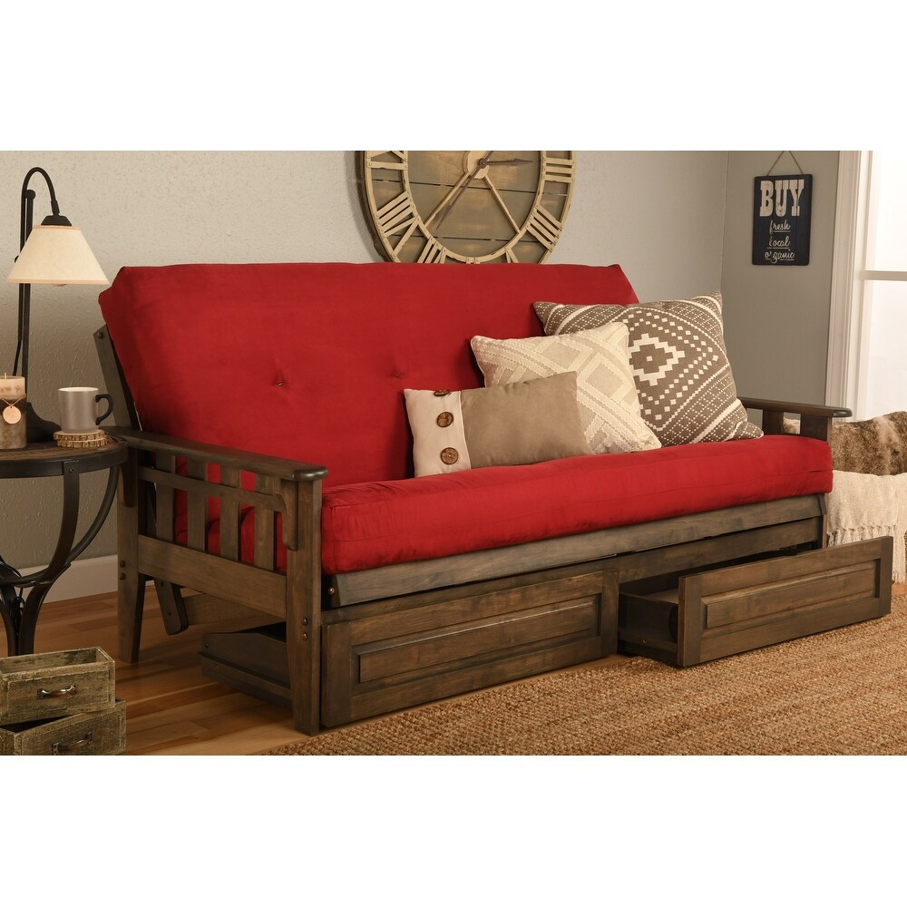 Somette Tucson Rustic Walnut Full size Futon Set with Storage Drawers