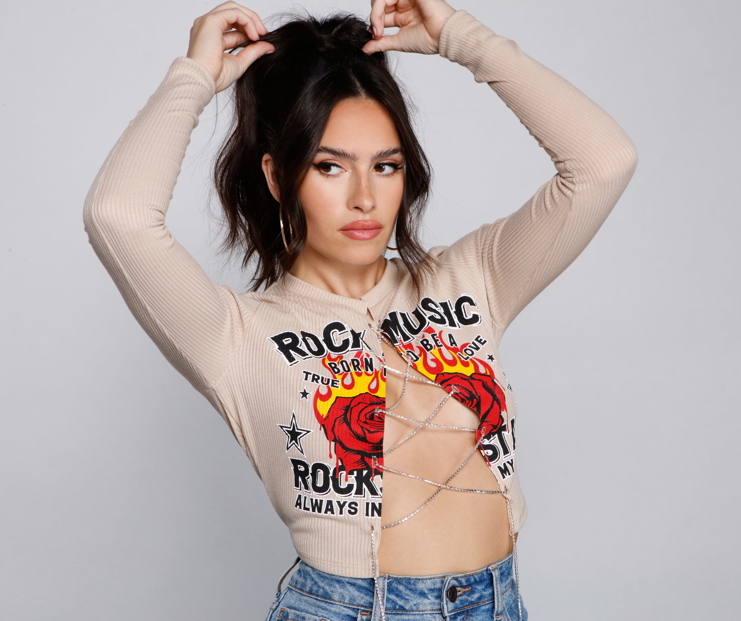 Born To Rock Rhinestone Crop Top