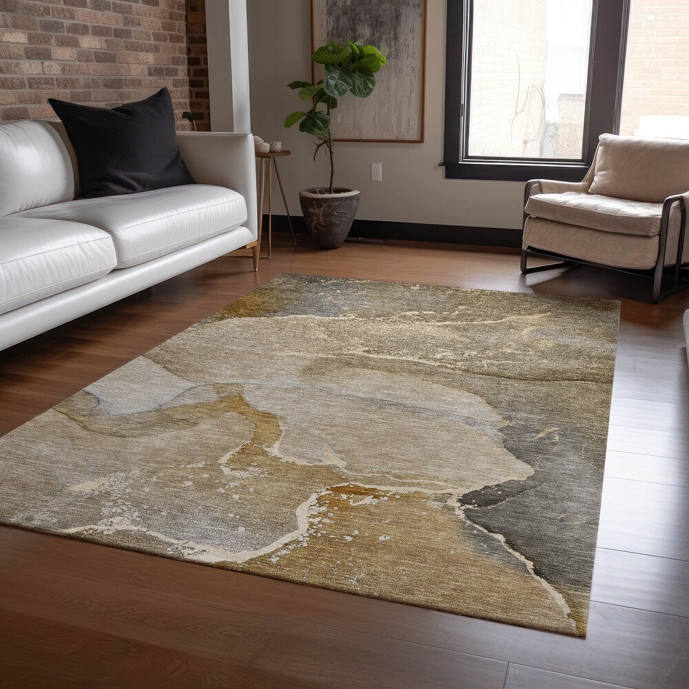 Machine Washable Indoor/ Outdoor Abstract Marble Chantille Rug