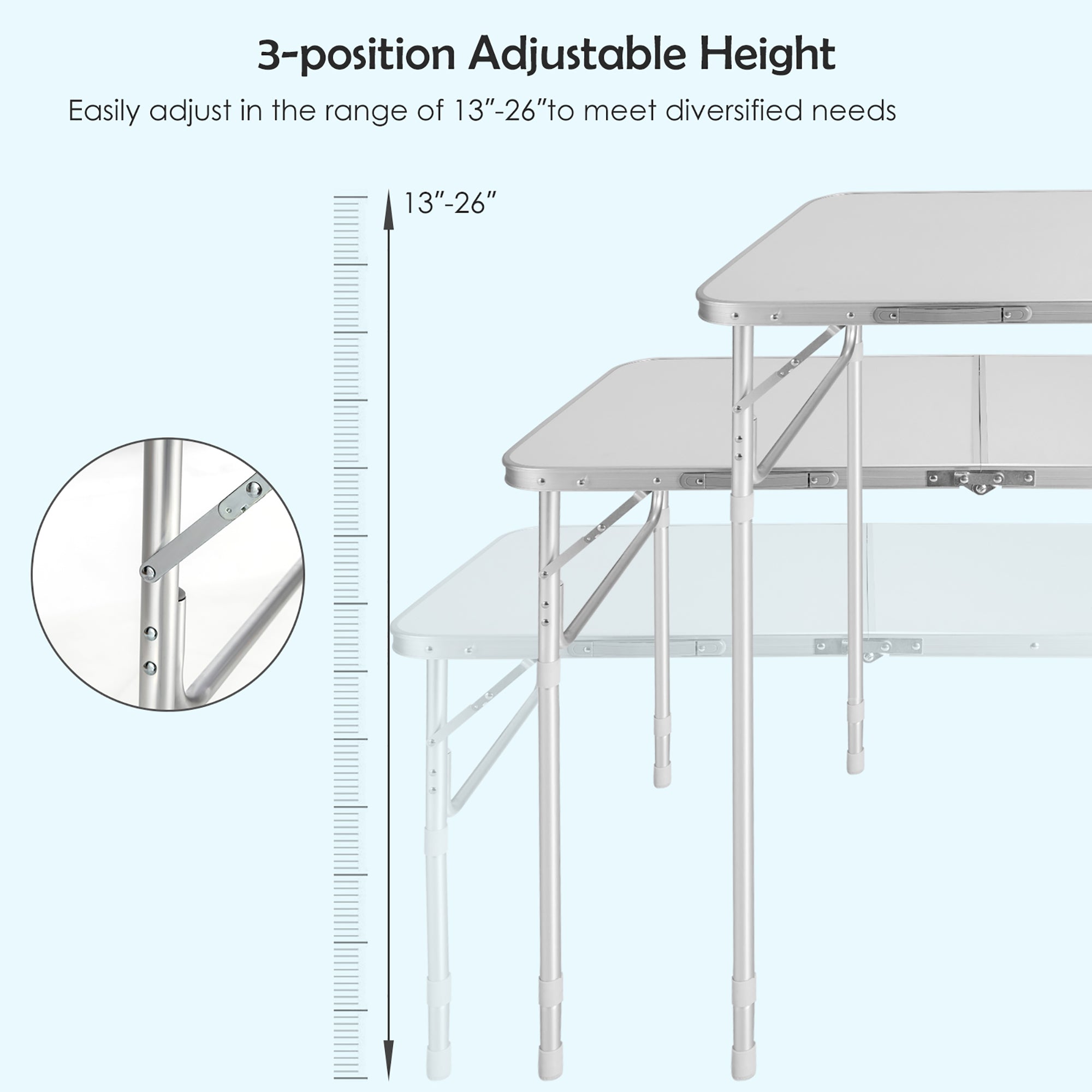 Costway 2PCS Folding Tables 8FT Height Adjustable Aluminum Picnic Table w/ Carrying Handle