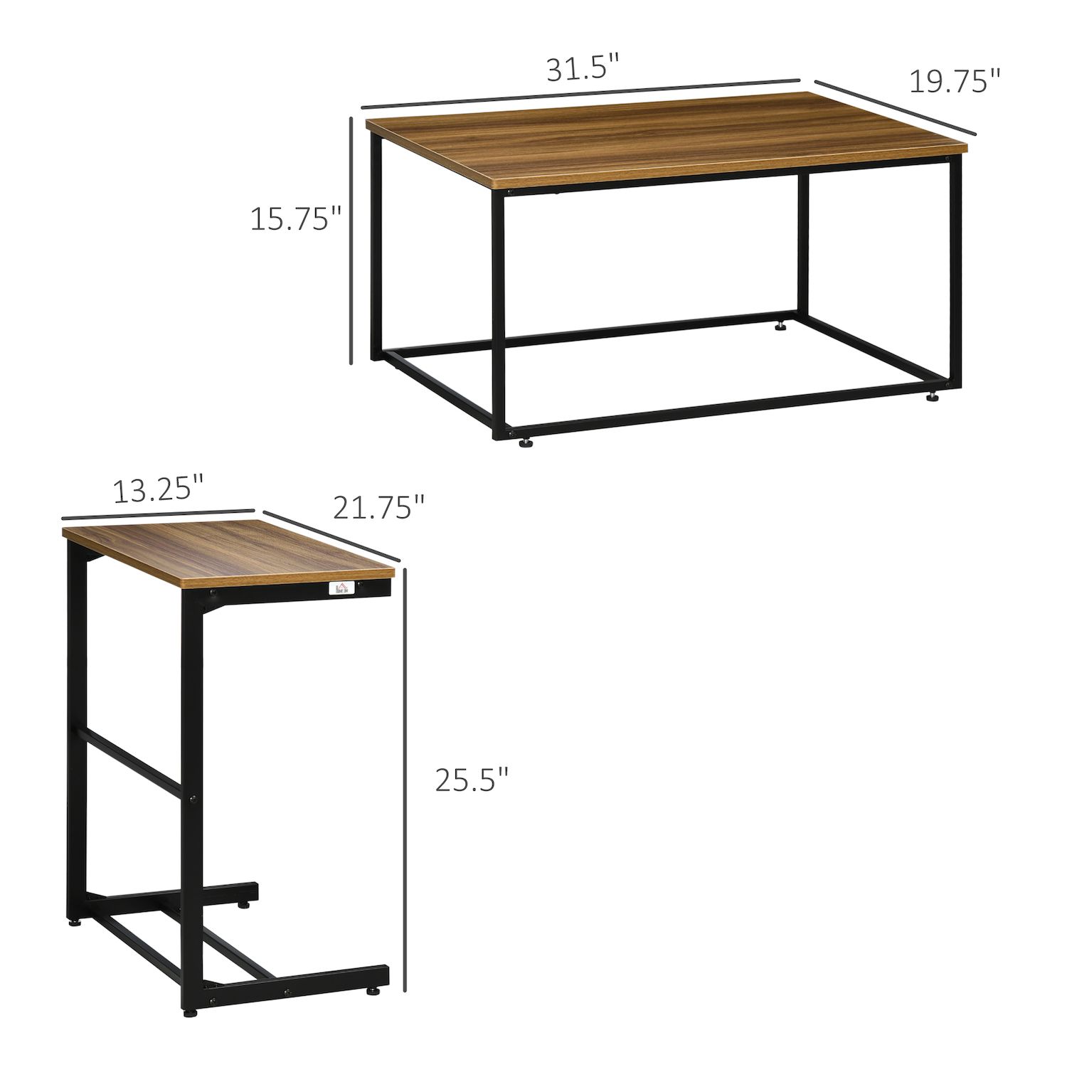 HOMCOM Nesting Coffee Table， Modern Coffee Table Set with Metal Frame and Adjustable Foot Pads， Living Room Furniture， Brown