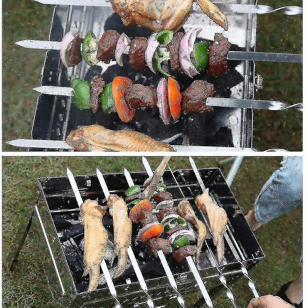 6pcs 55cm Bbq Skewers Long Handle Shish Kebab Barbecue Grill Stick Wood Bbq Fork Stainless Steel Ou