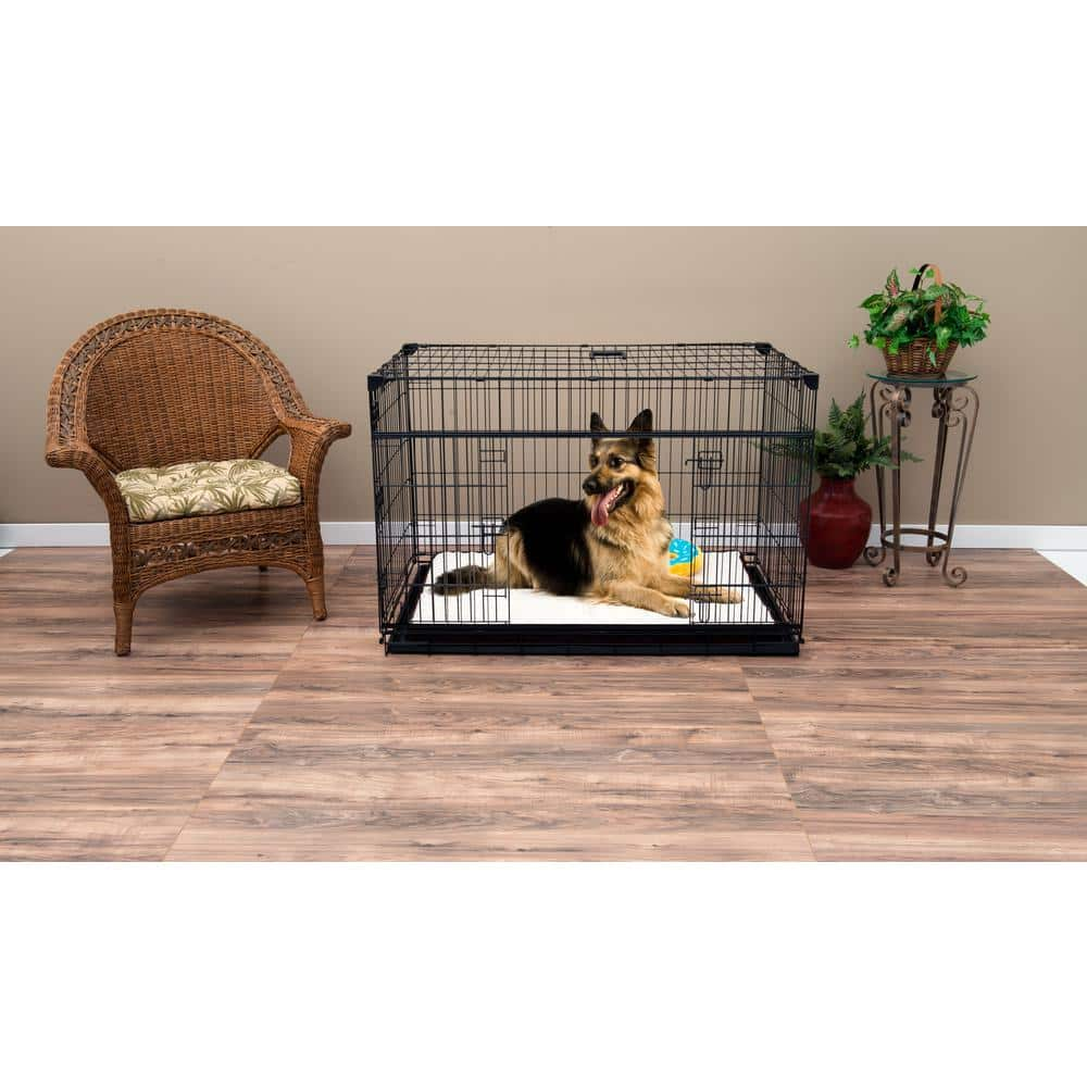 Lucky Dog 48 in. Sliding Double Door Dog Crate with Patented Corner Stabilizers, Removable Tray, Rubber Feet and Carrying Handle ZW 51548