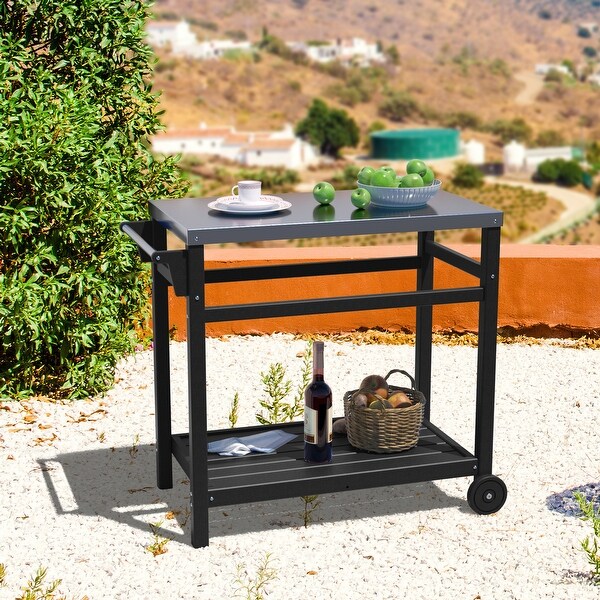 Outdoor Prep Cart Dining Table for Pizza Oven，Patio Grilling Backyard BBQ Grill