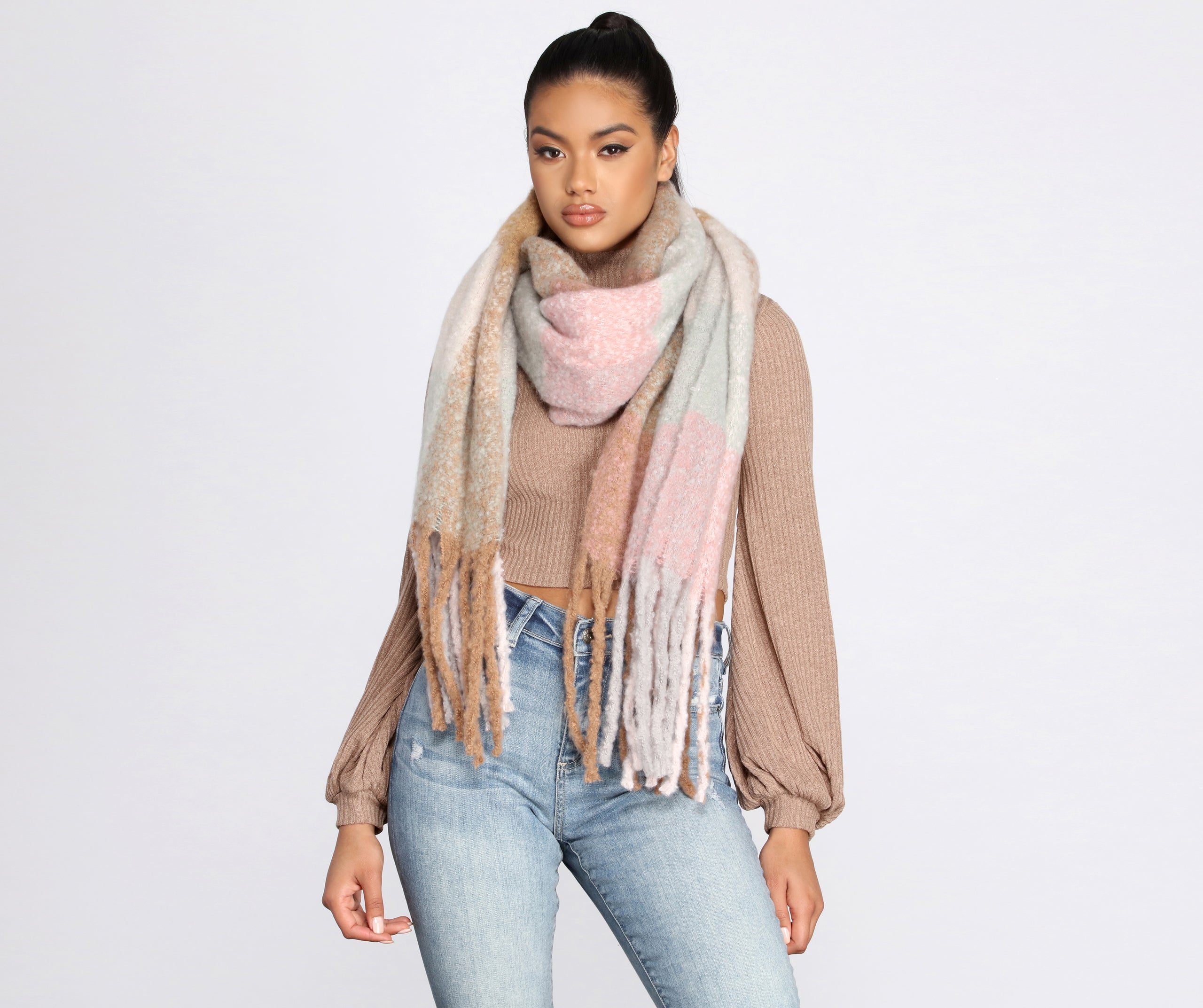 Layer It Up Plaid Fringe Scarf