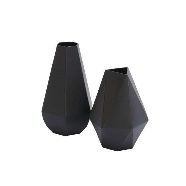 Set Of 2 Metal Geometric Vases Black Olivia amp May