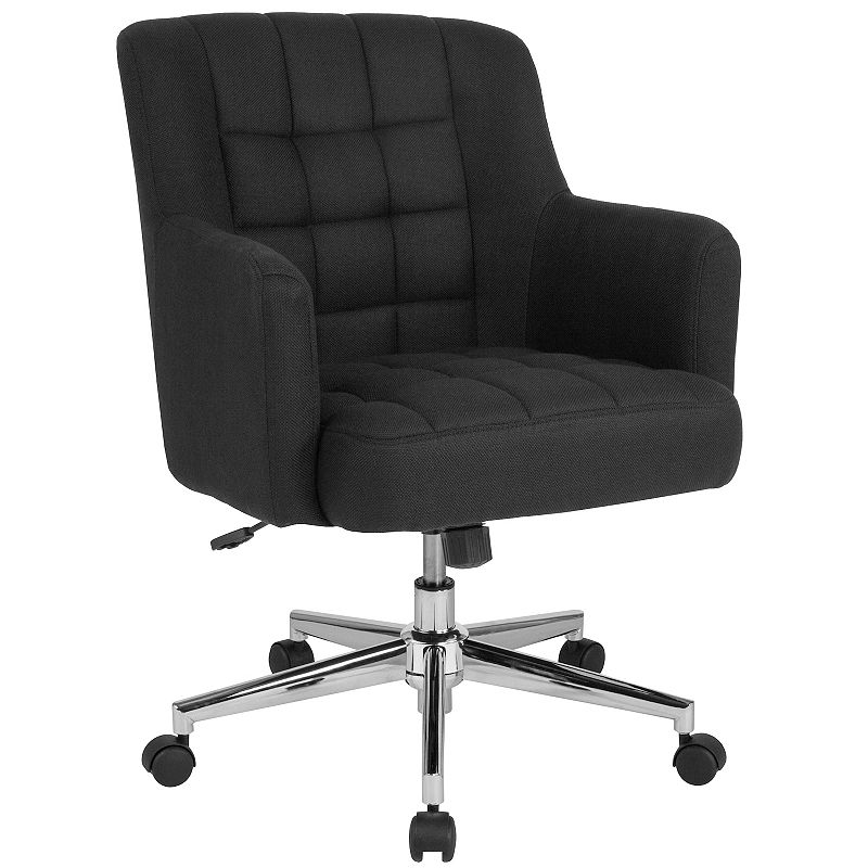 Merrick Lane Henry Ergonomic Mid-Back Home Office Chair with Tufted Black Fabric Upholstery and Swivel Height Adjustment