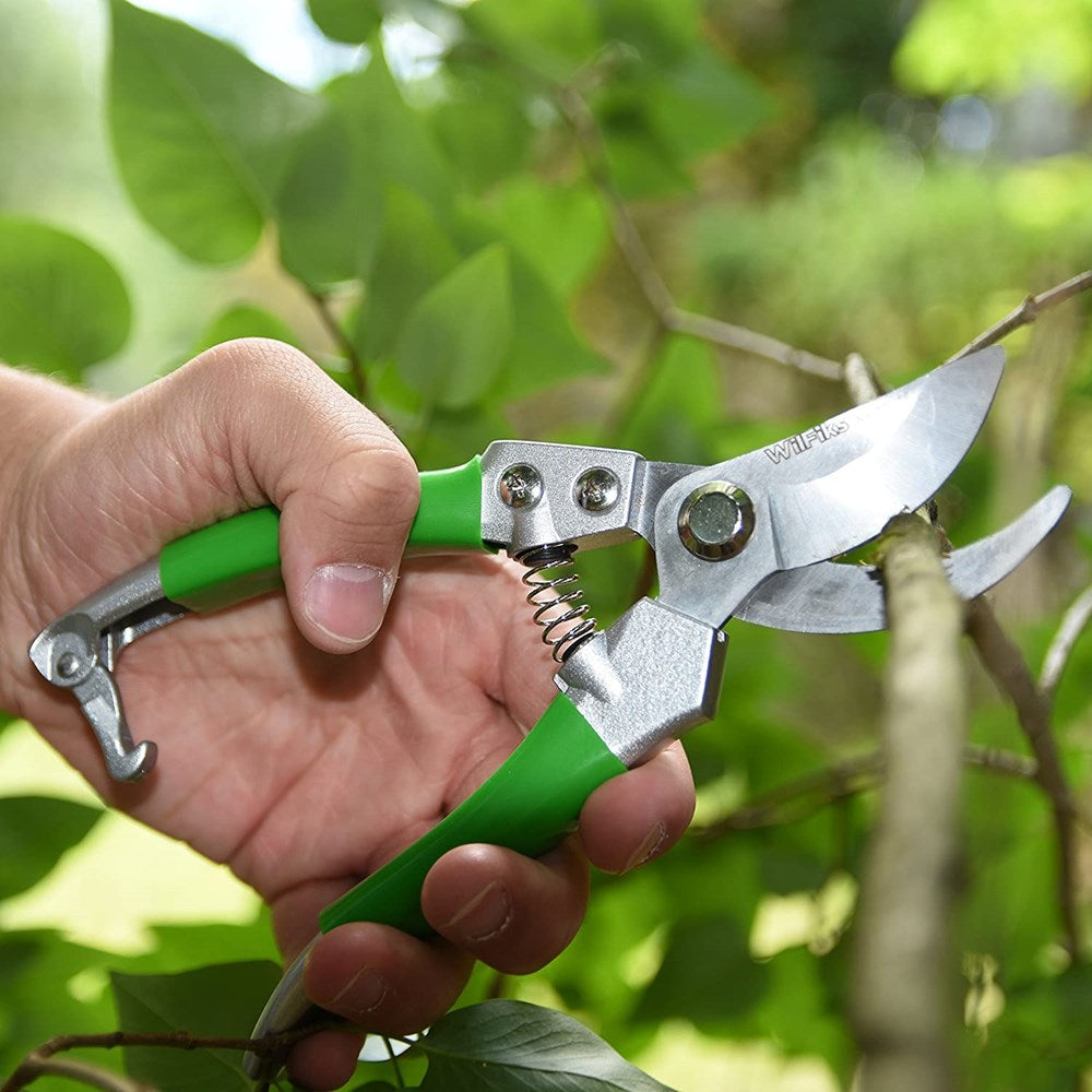 WilFiks Garden Pruning Shears - 8" Heavy Duty Bypass Hand Pruner - Secateurs Steel Gardening Scissors with Comfortable Handle and Shock Absorbing Spring - Branch, Stem and Tree Trimmer Hand Tool