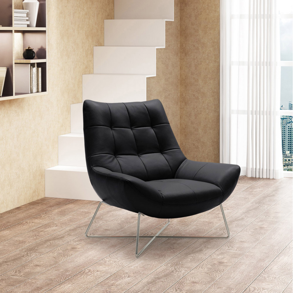 Medici Tufted Leather Modern Accent Chair   Black   Contemporary   Armchairs And Accent Chairs   by Zuri Furniture  Houzz