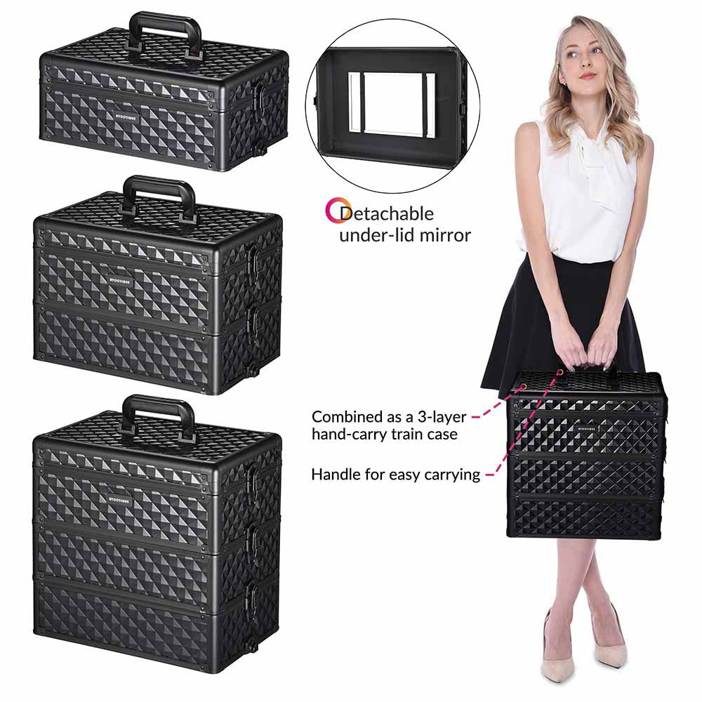 Byootique 4 in 1 Rolling Makeup Case with Lock Nail Polish Slots