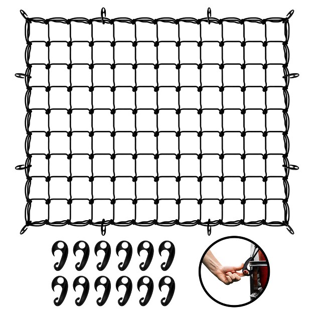 X 36 quot Heavy Duty Bungee Cargo Net Stretches To 100 quot X 75 quot 12 Hooks