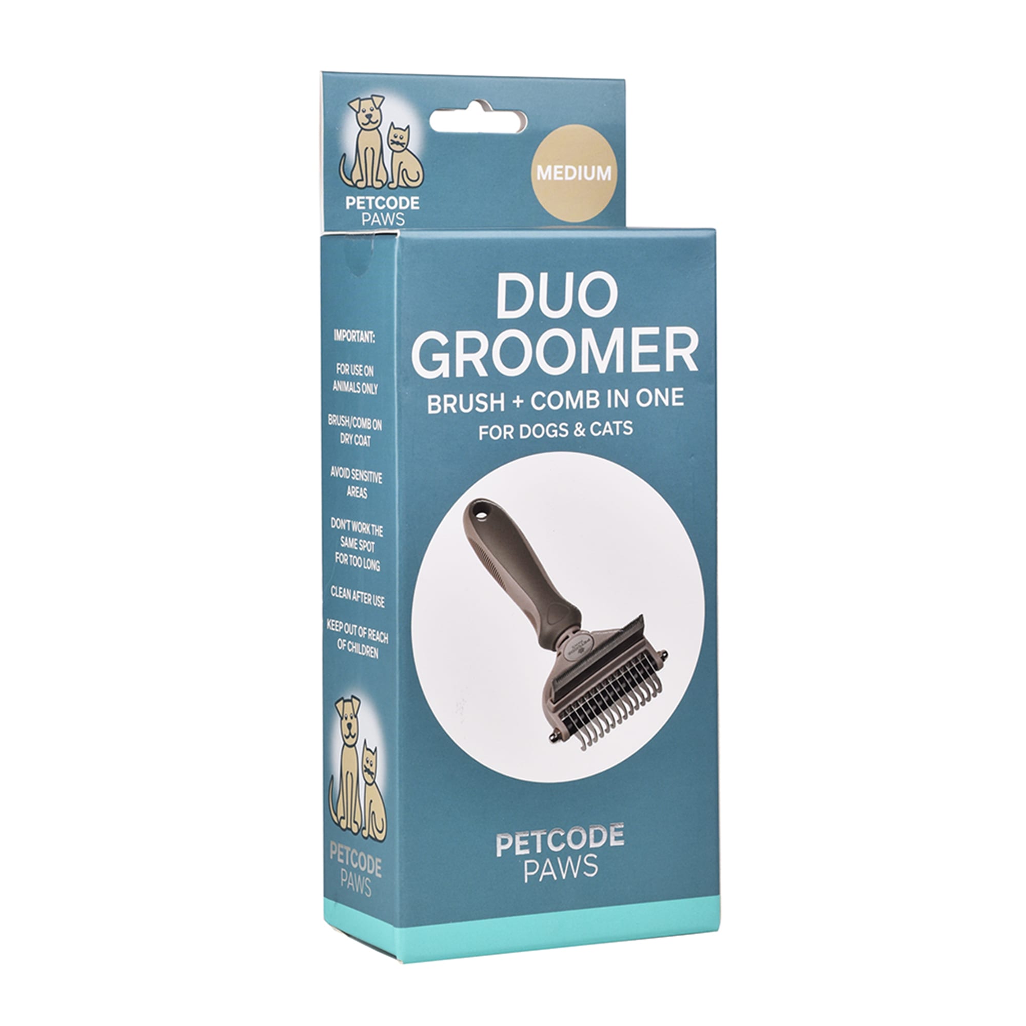 Petcode Paws Medium Duo Groomer Brush + Comb in One for Dogs  Cats in Dove Gray