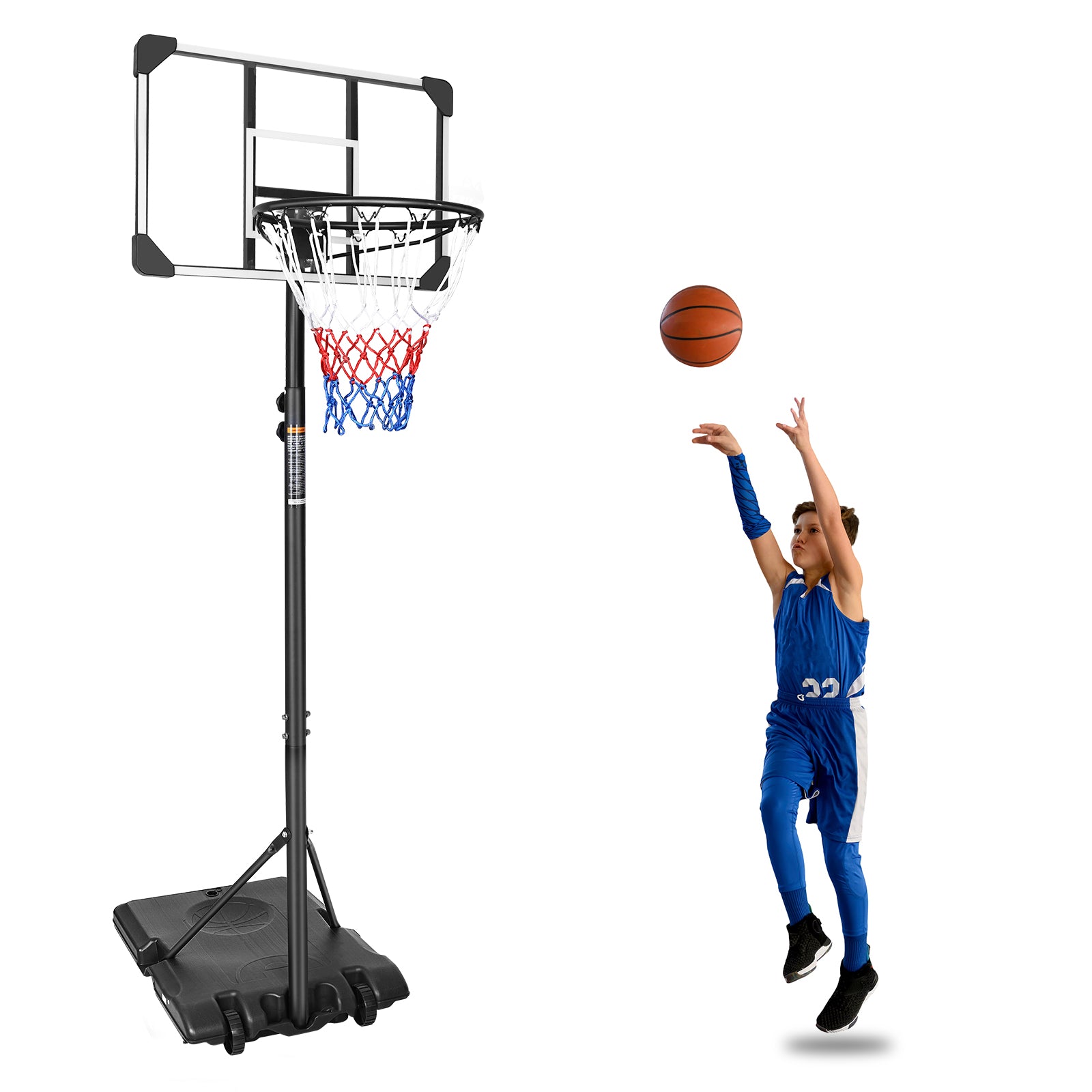 KL KLB Sport Portable Height Adjustable 28” Basketball Hoop Stand Backboard System for Kids Outdoor with Wheels