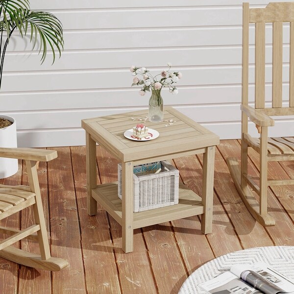 Costway 1/2 PCS 2Tier Outdoor Side Table，Teak Wood End Table with