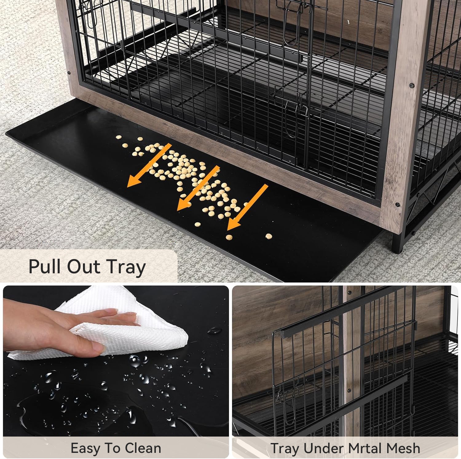 Dog Crate Furniture 44-inch Side End Table, Dog Cage with Pull-Out Removable Tray for Large Pets