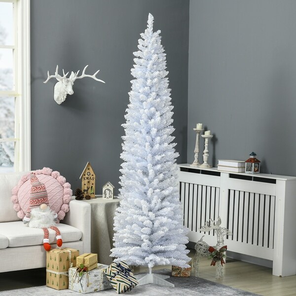 5' / 7' Christmas Tree，Slim Design with Realistic Branches，White