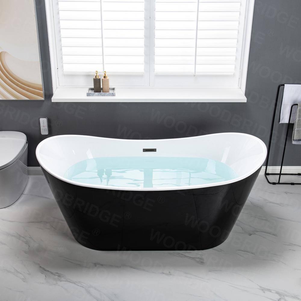 WOODBRIDGE Rolande 67 in. Acrylic FlatBottom Double Slipper Bathtub with Matte Black Overflow and Drain Included in Black HBT5597