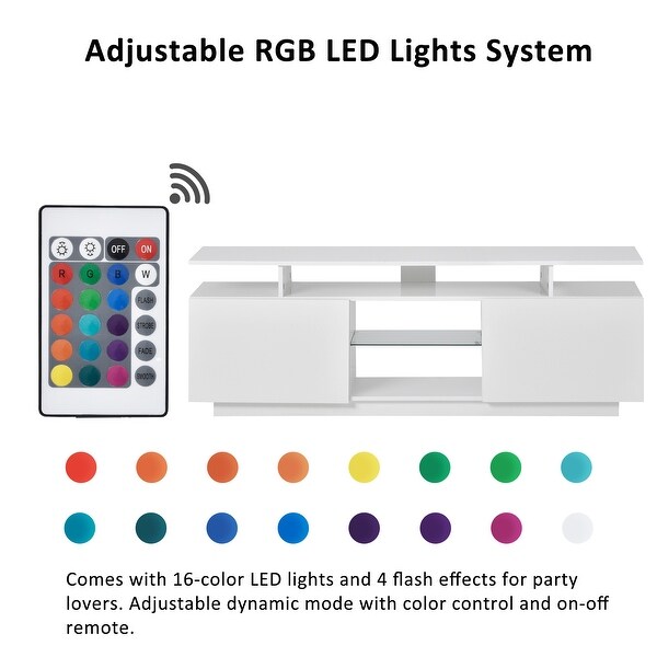 Modern TV Stand for TVs up to 65inches with LED lights， 16 Colors， for Livingroom， Bedroom， White