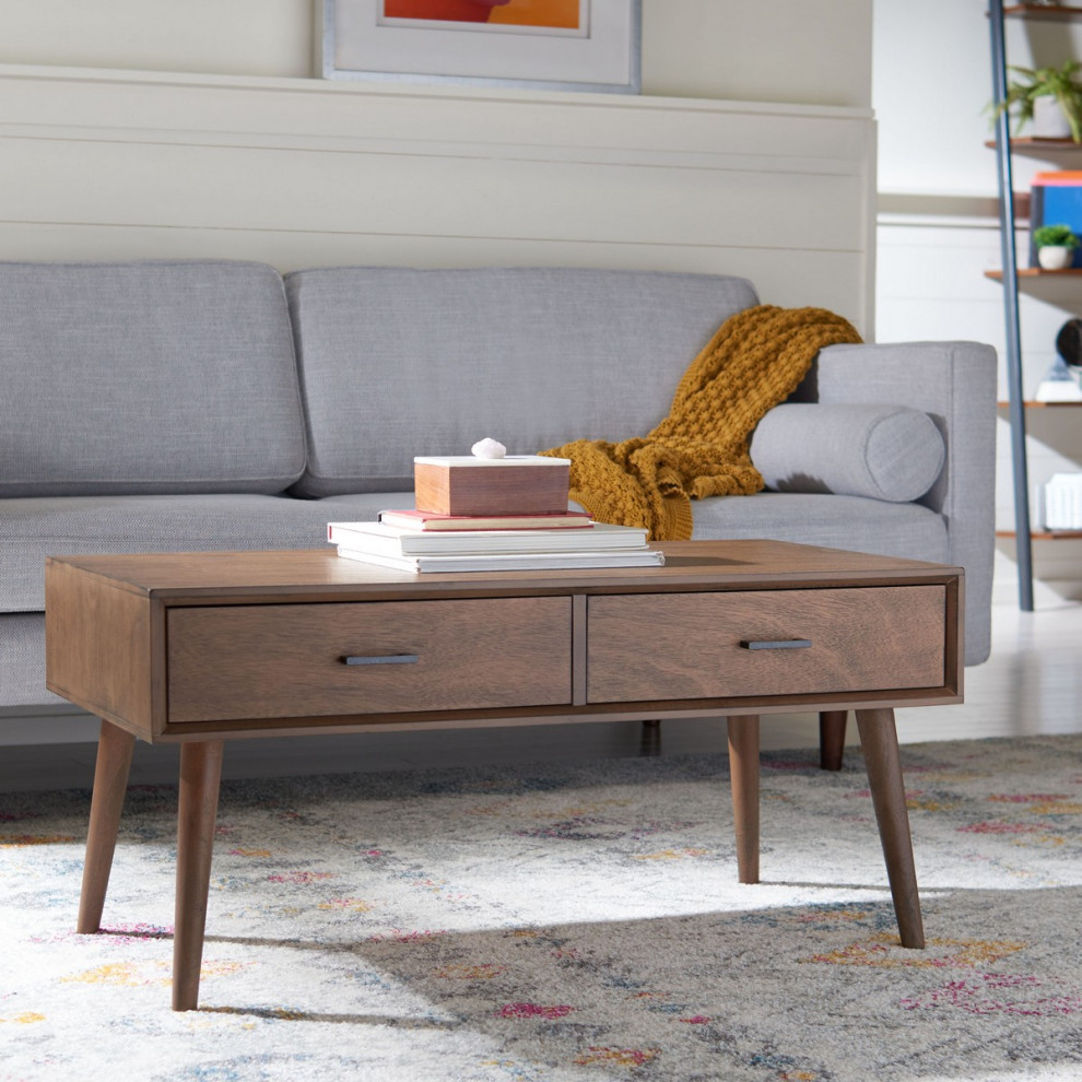 Aries Mid Century 2 Drawer Coffee Table Brown   Midcentury   Coffee Tables   by AED Luxury Home Decor  Houzz