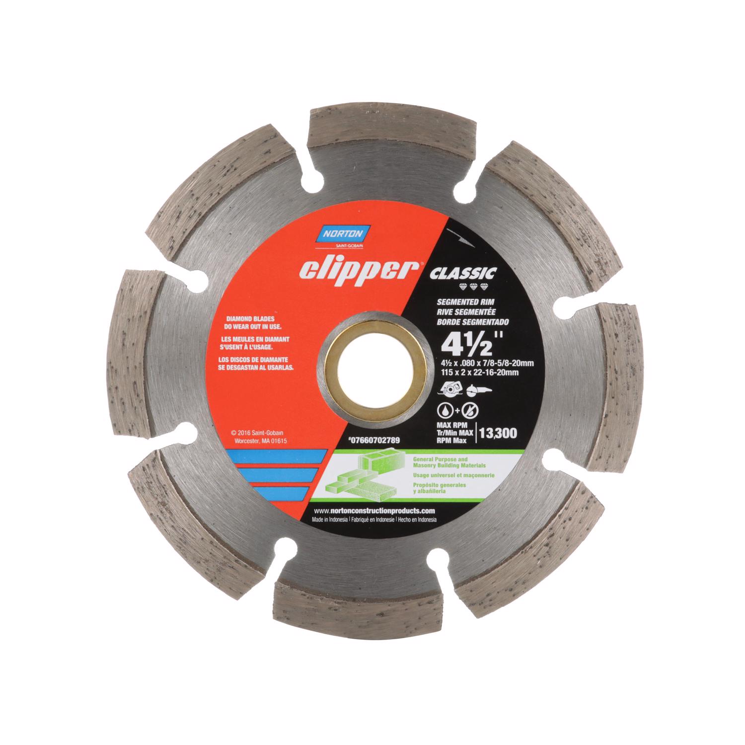 Norton Clipper 4-1/2 in. D X 5/8 and 7/8 in. Diamond Segmented Rim Blade 1 pc