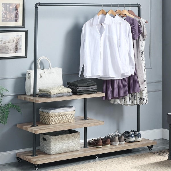 Clothing Rack with Shelves in Oak and Sandy Gray - - 35722866