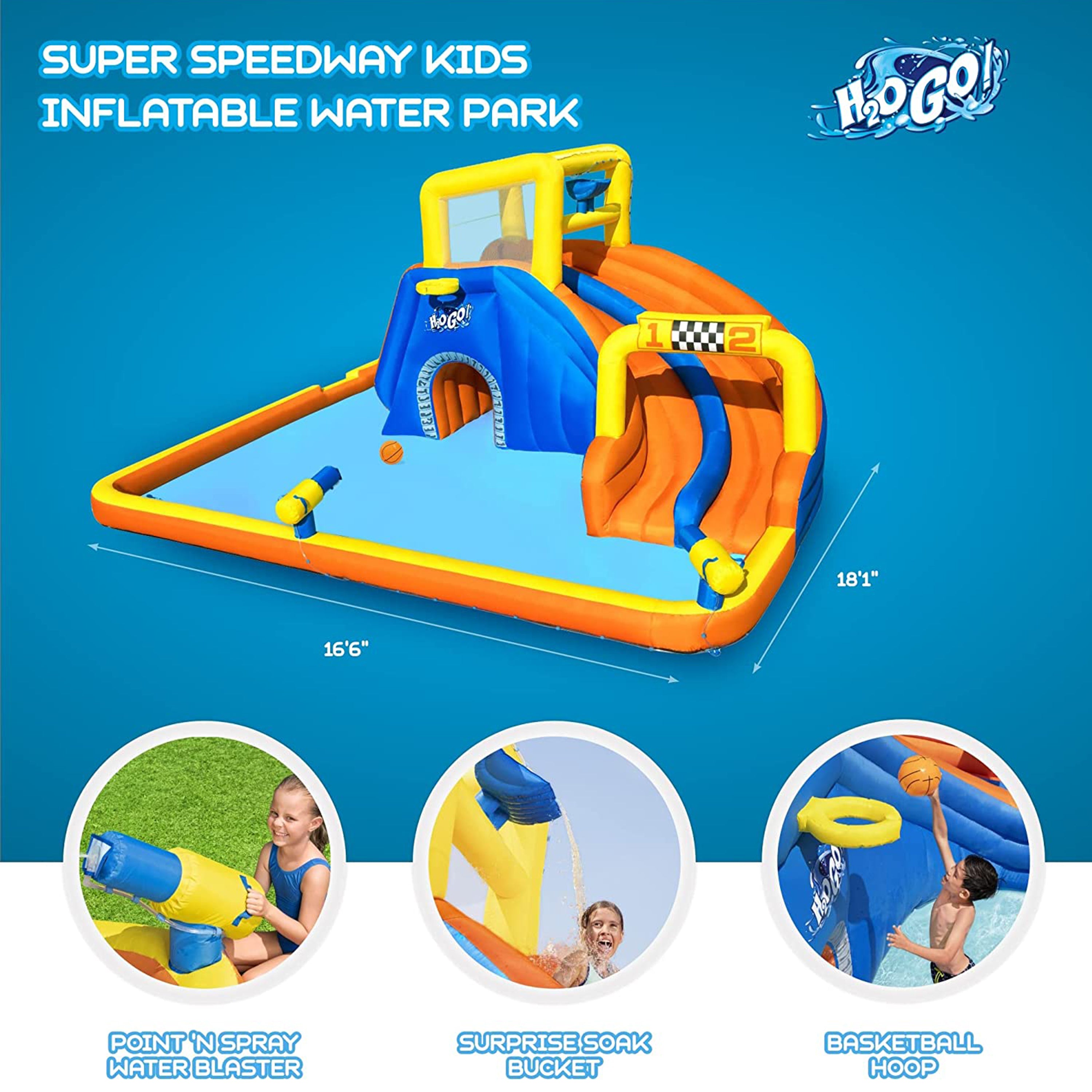 Bestway H2OGO! 18 x 16.5 x 8.7 Ft Super Speedway Kids Inflatable Water Park