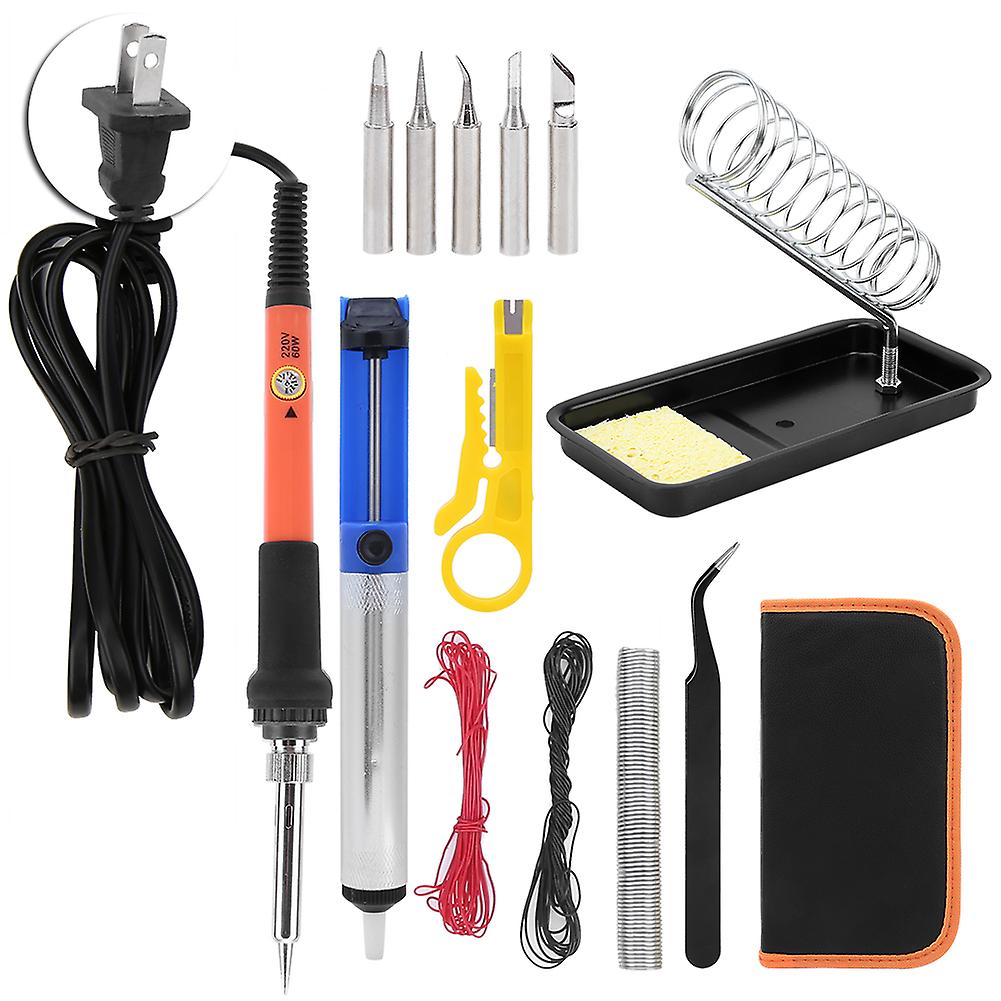 15pcs Electric Soldering Iron Set Orange Temperature Adjustable Welding Tools 60w