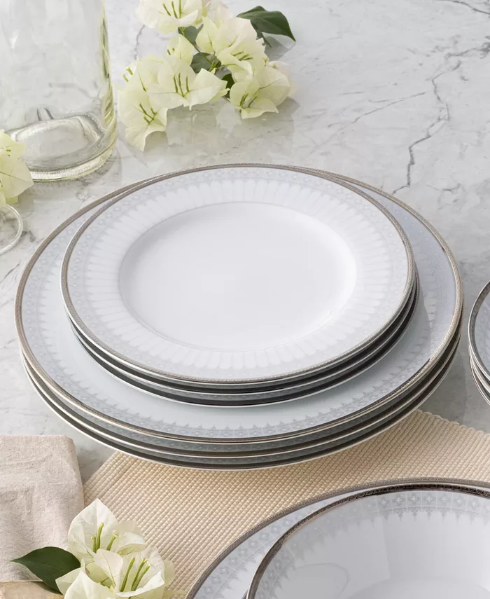 Noritake Silver Colonnade 4 Piece Dinner Plate Set Service for 4