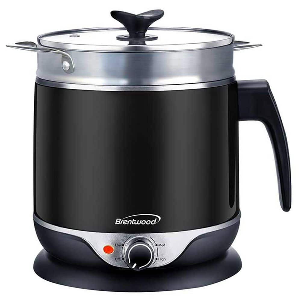 Brentwood Stainless Steel 1.9 qt. Cordless Electric Hot Pot Cooker and Food Steamer in Black 985117019M