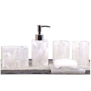 Dracelo 5-Piece Bathroom Accessory Set with Dispenser Tumbler Toothbrush Holder Soap Dish in. White B071LNNTRB