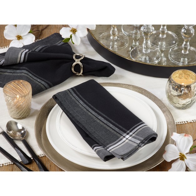 Set Of 4 Stripe Border Design Cotton Table Napkins Black Saro Lifestyle