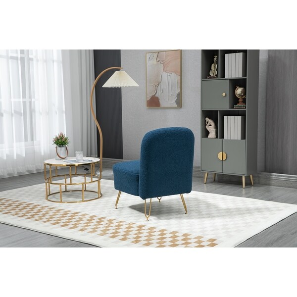 Velvet Accent Chair Leisure Armless Chair with Gold Metal Legs and Solid Wood Frame， Single Reading Chair， Navy