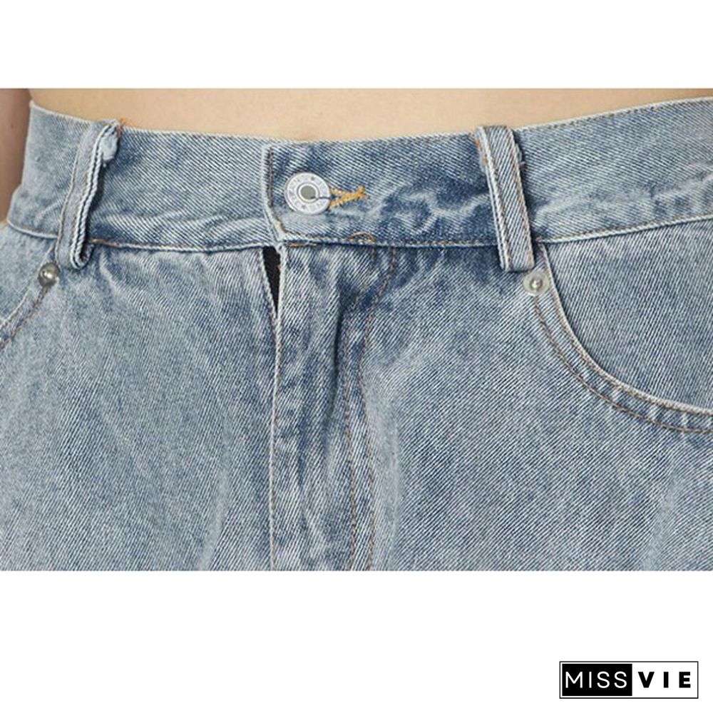 New Fashion Summer Autumn Sexy Lace-up Mid Waist Pockets Zipper Loose Mini Denim Shorts Women Plus SizexXXL