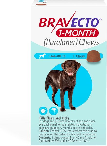 Bravecto 1-Month Chews for Dogs， 44-88 lbs， (Blue Box)