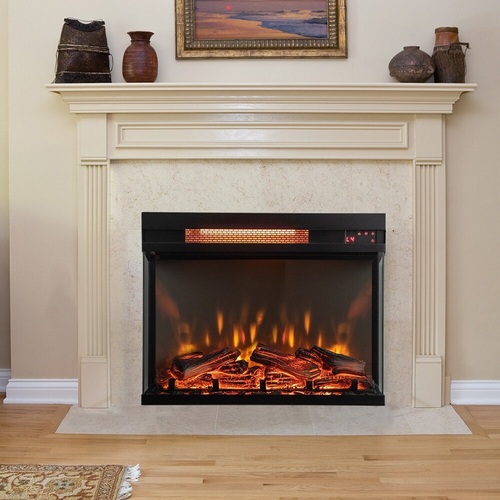 23 inch 3 Sided Electric Fireplace Insert with Remote Control Black   22.8\