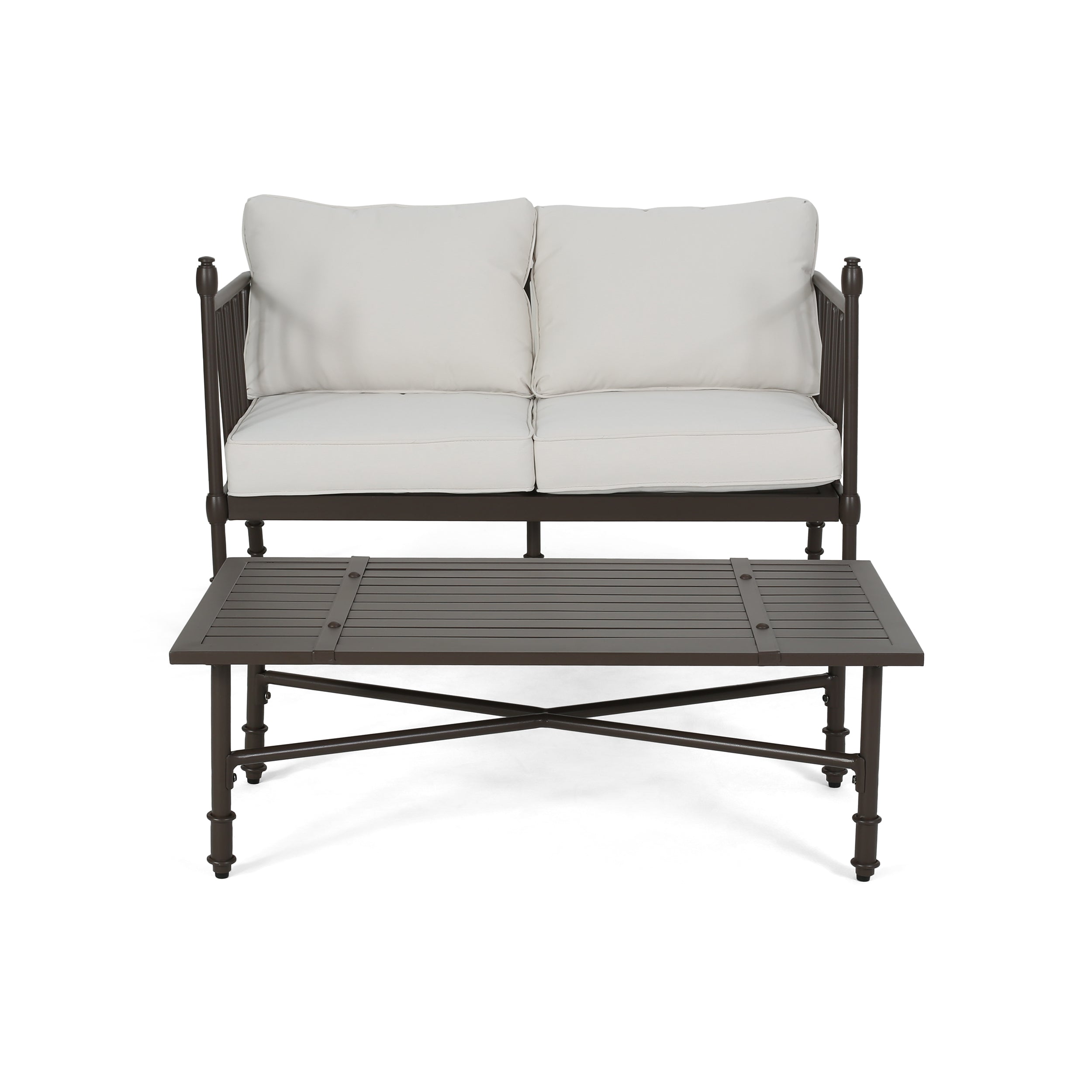 Francis Outdoor Aluminum Loveseat and Coffee Table with Cushions