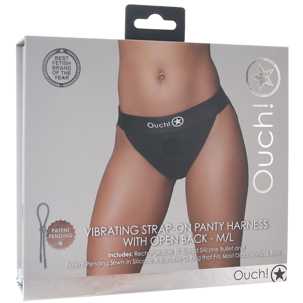 Ouch! Vibrating Strap-on Open Back Panty Harness /L